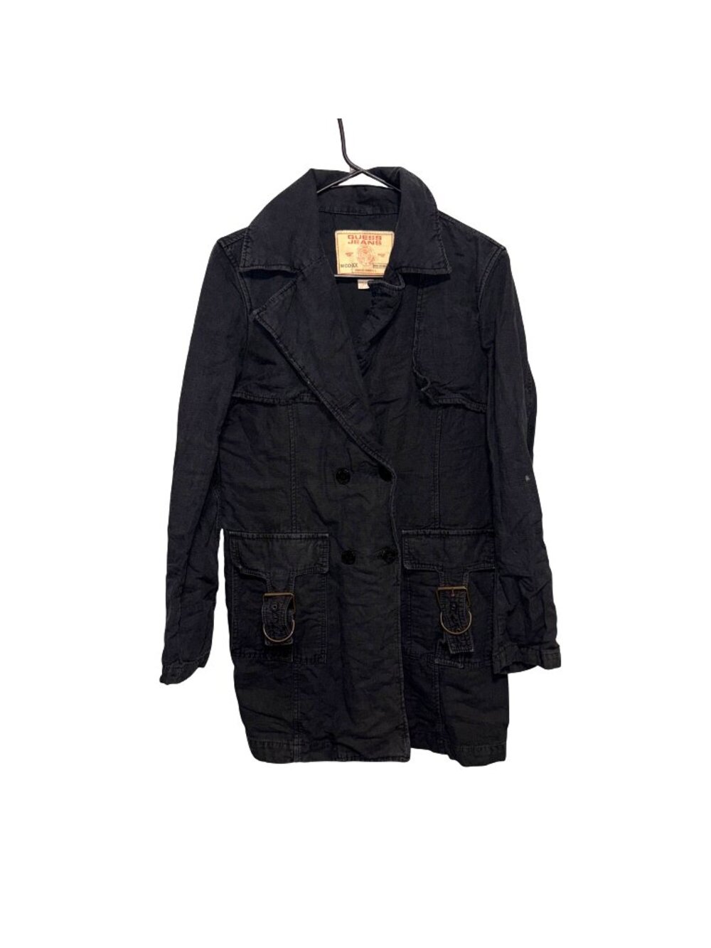 Guess Jeans Black Military Jacket Pockets Buckle Detail Womens Size M Italy